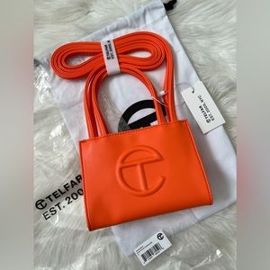 NWT Authentic Telfar Mini Small Shopping Tote Bag Crossbody Orange Vegan Leather